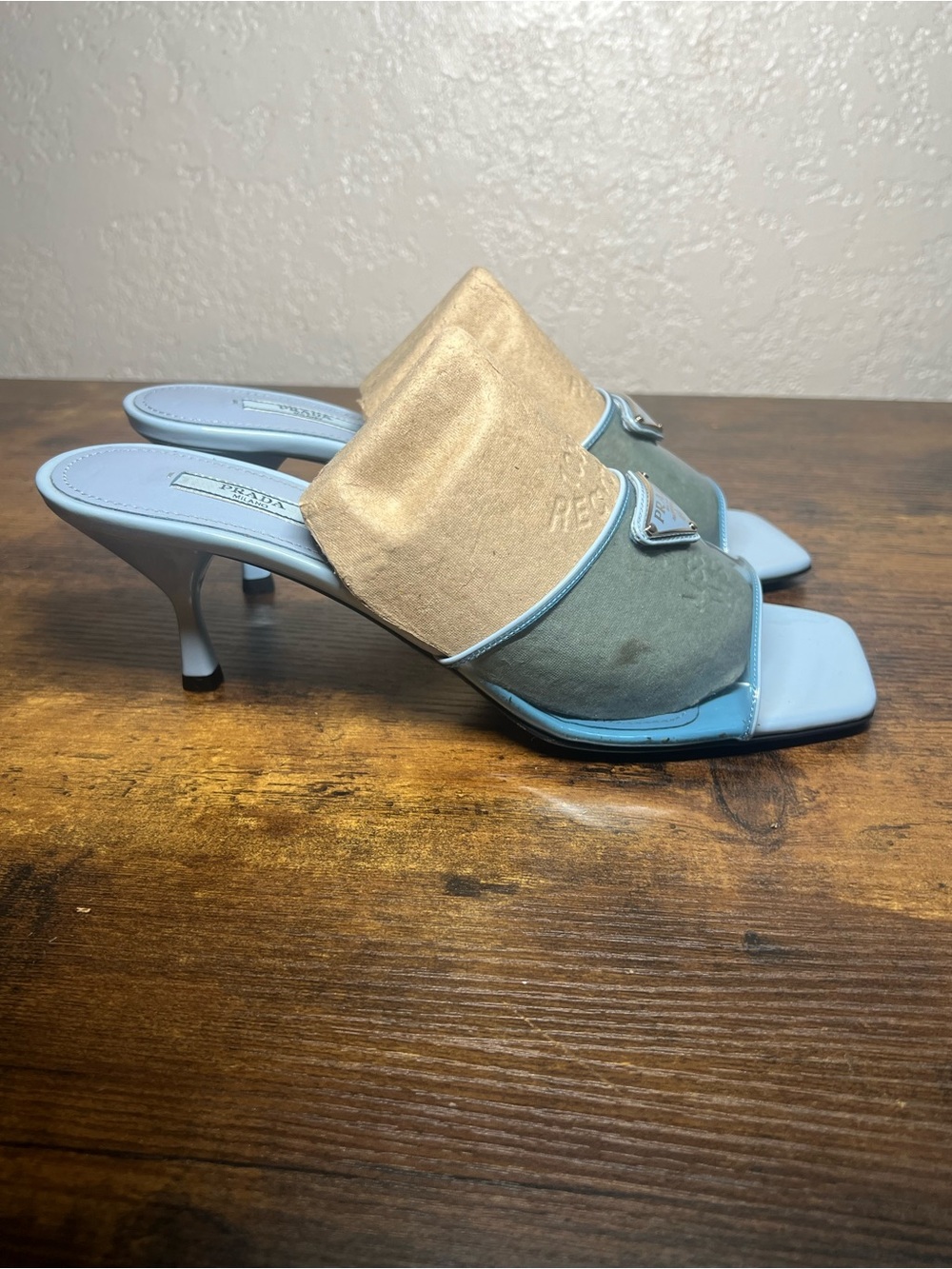Prada Light Blue PVC Leather Slide Heels Miles Size 40 40.5 - Picture 7 of 8